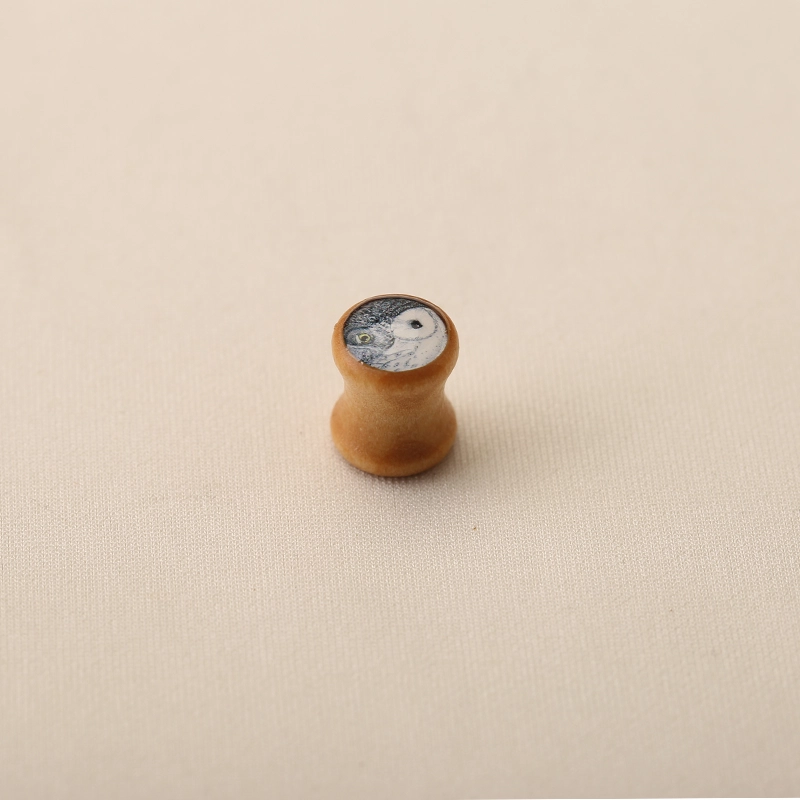 Owl-Inlay-Wooden-Ear-Plug-Gauges