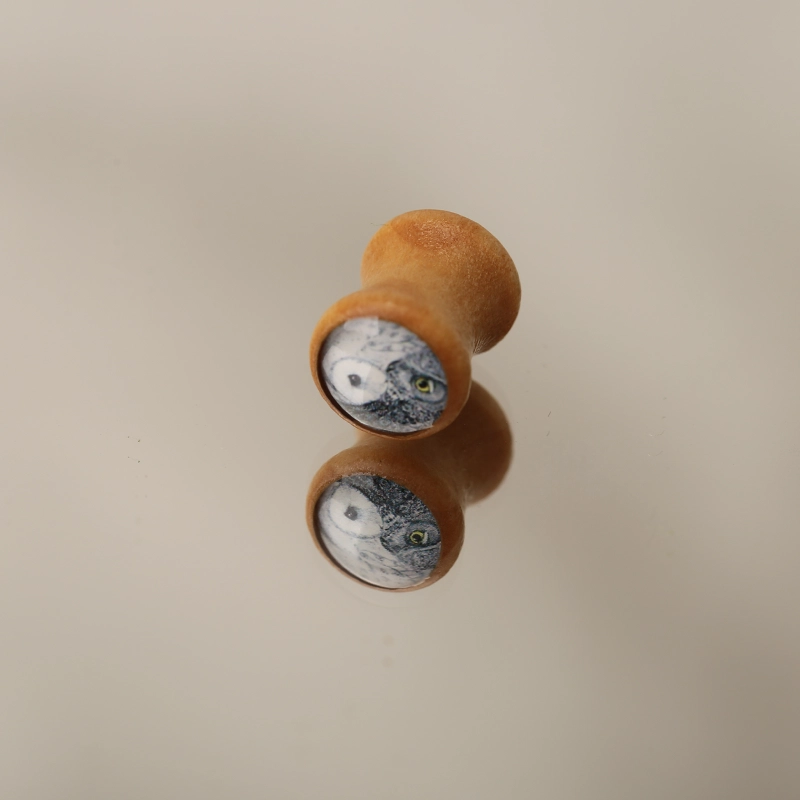 Owl-Inlay-Wooden-Ear-Plug-Gauges
